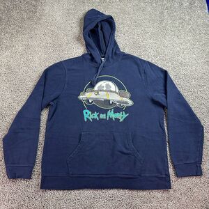 Rick & Morty X Old Navy Hoodie Mens Extra Large Blue Pullover Sweatshirt Casual